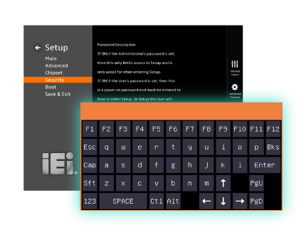 The on-screen keyboard on the touch enabled BIOS of AFL4 panel pc