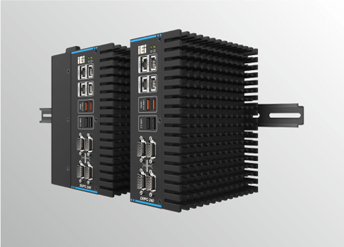 Two DRPC-240 embedded systems mounted on a DIN rail