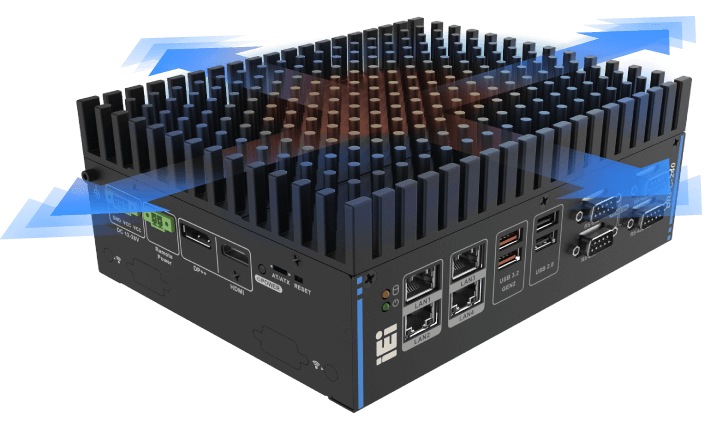 DRPC-240's heatsink is marked with four directional arrows to indicate heat dissipation flow