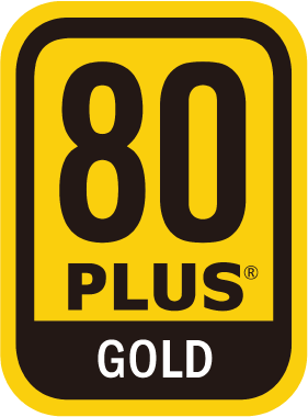 Mark of 80-plus gold power supply with yellow background