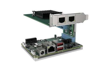 HYPER-EHL 2.5' SBC with an inwards-facing riser card for two PCIe 3.0 x2 expansions