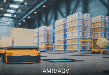 AMR (Autonomous Mobile Robots) and AGV (Automated Guided Vehicle) in a warehouse