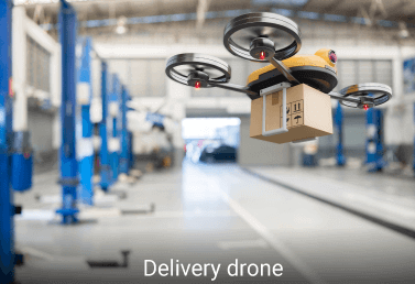 a drone delivering package indoors