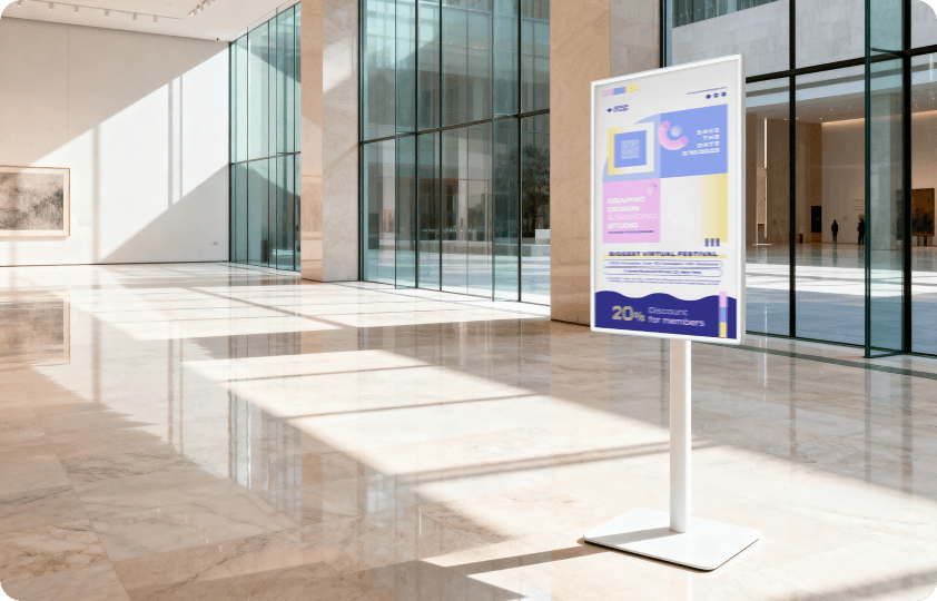 Exhibition guide stand in a gallery space