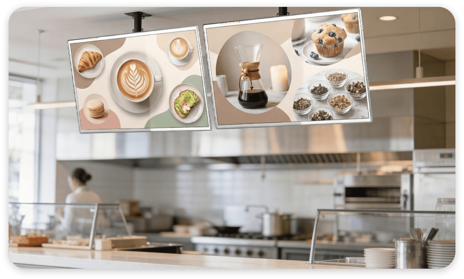 ePaper displays in a cafe kitchen