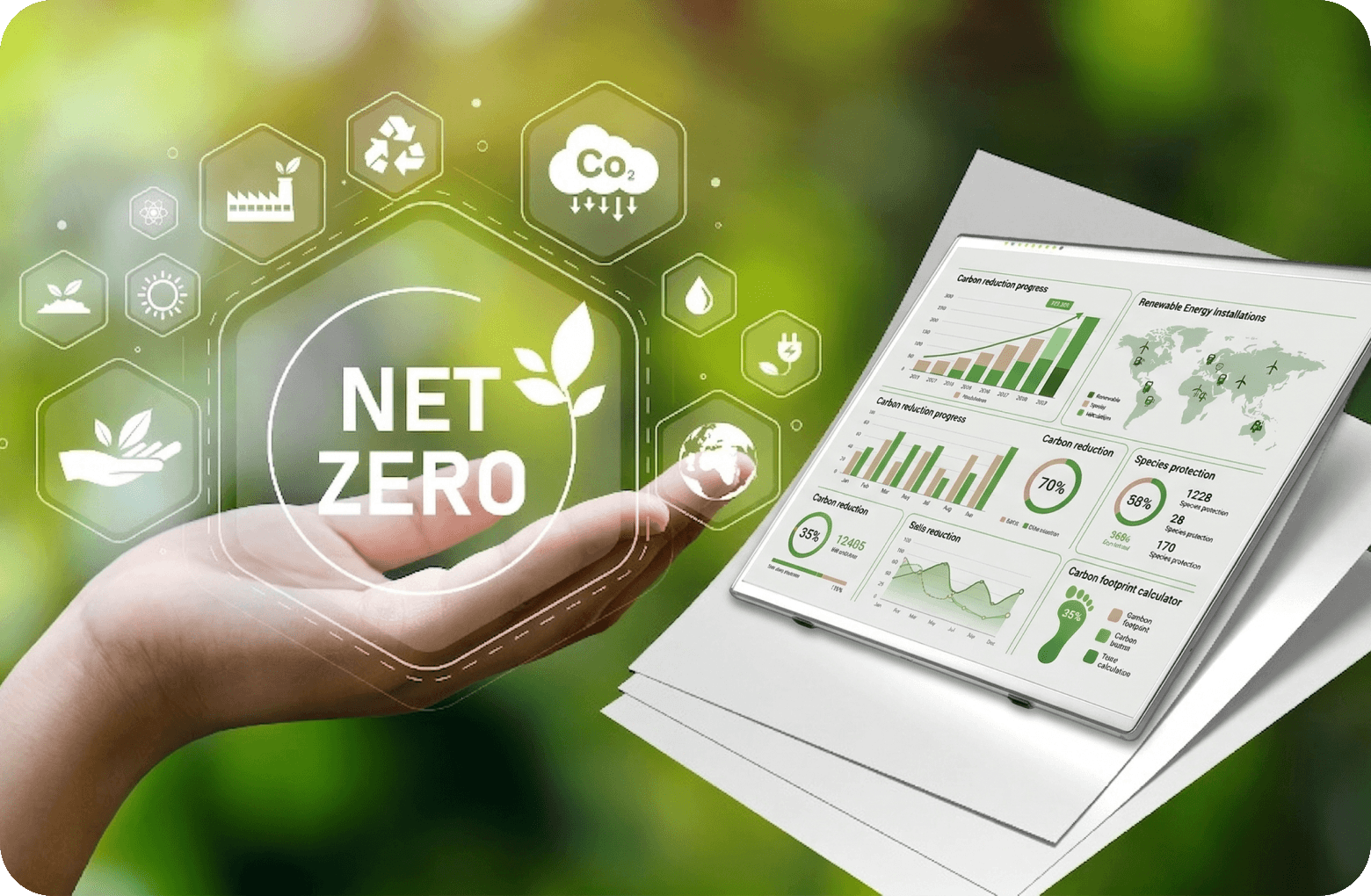 NET ZERO sustainability with ESG dashboard on ePaper