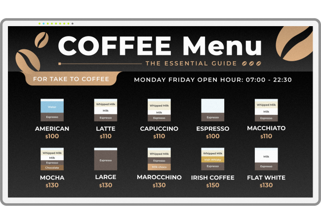 Coffee menu on ePaper display