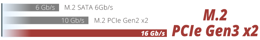 PCIe Gen3 x2 signs bandwidth supports up to 16Gbps