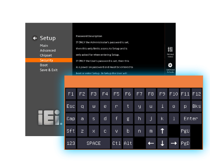 touchable BIOS menu of IEI panel PC, with on-screen keyboard