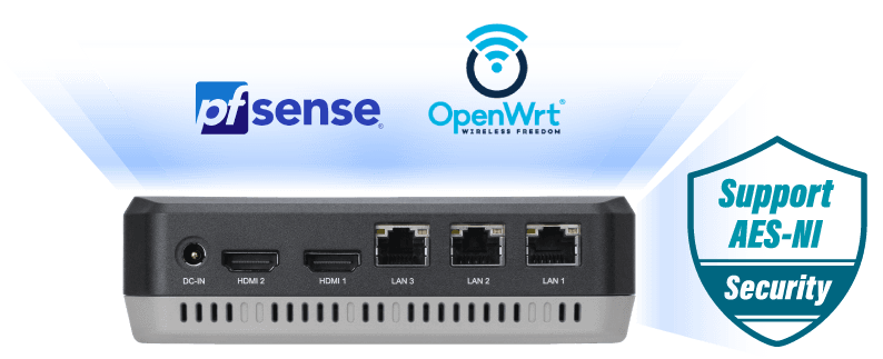 Three 2.5G LAN ports on mini pc supports AES-NI security, pf sense and openwrt OS