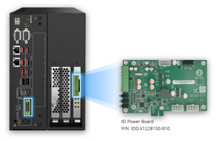 TANK-XM811 box PC with IEI power module to offer dual power inputs