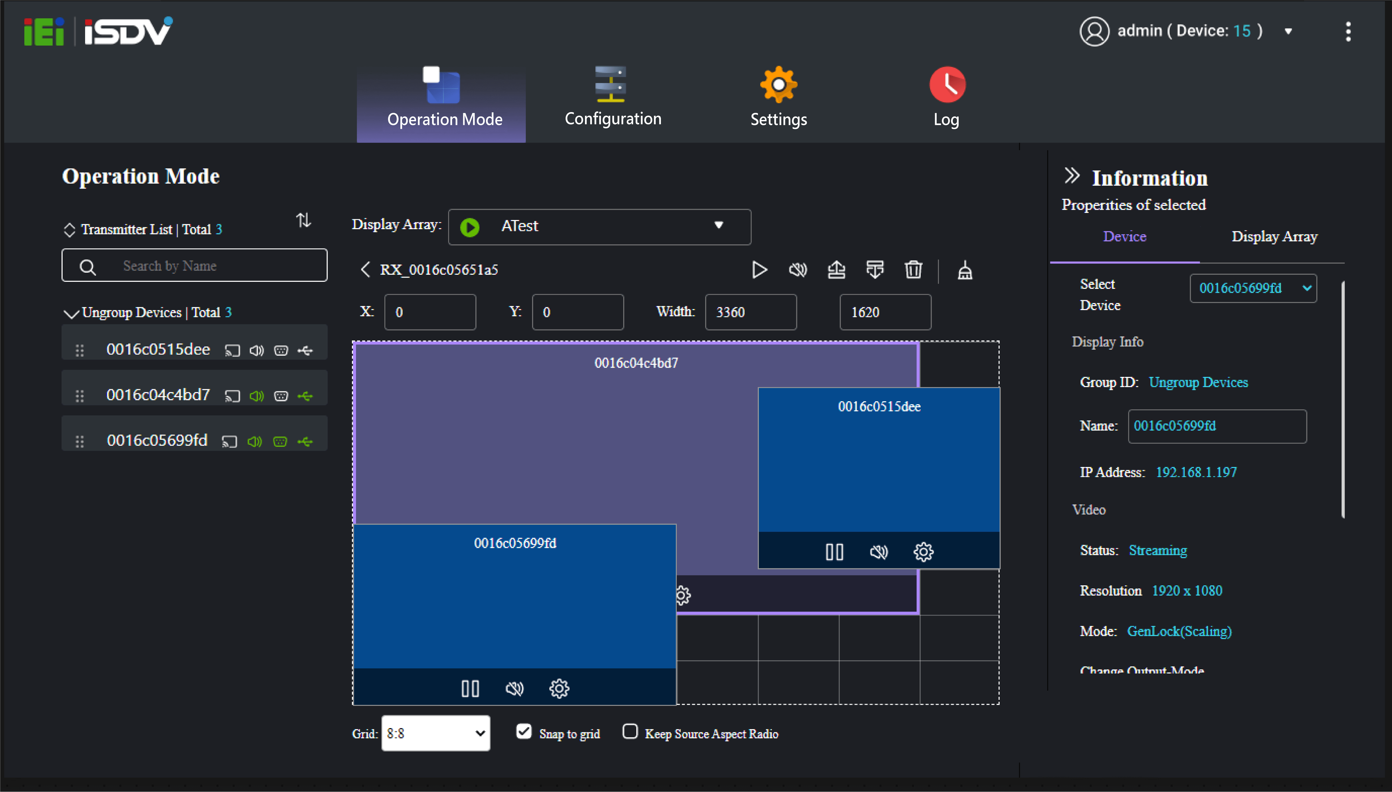 A screenshot of the operation mode in iSDV software showing the multiview function