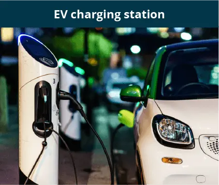 an electric vehicle charged by an EV charging station 