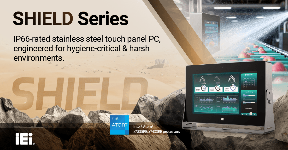 IEI SHIELD Series IP66 stainless steel panel PC with Intel Atom for hygienic automation in food and medical industries